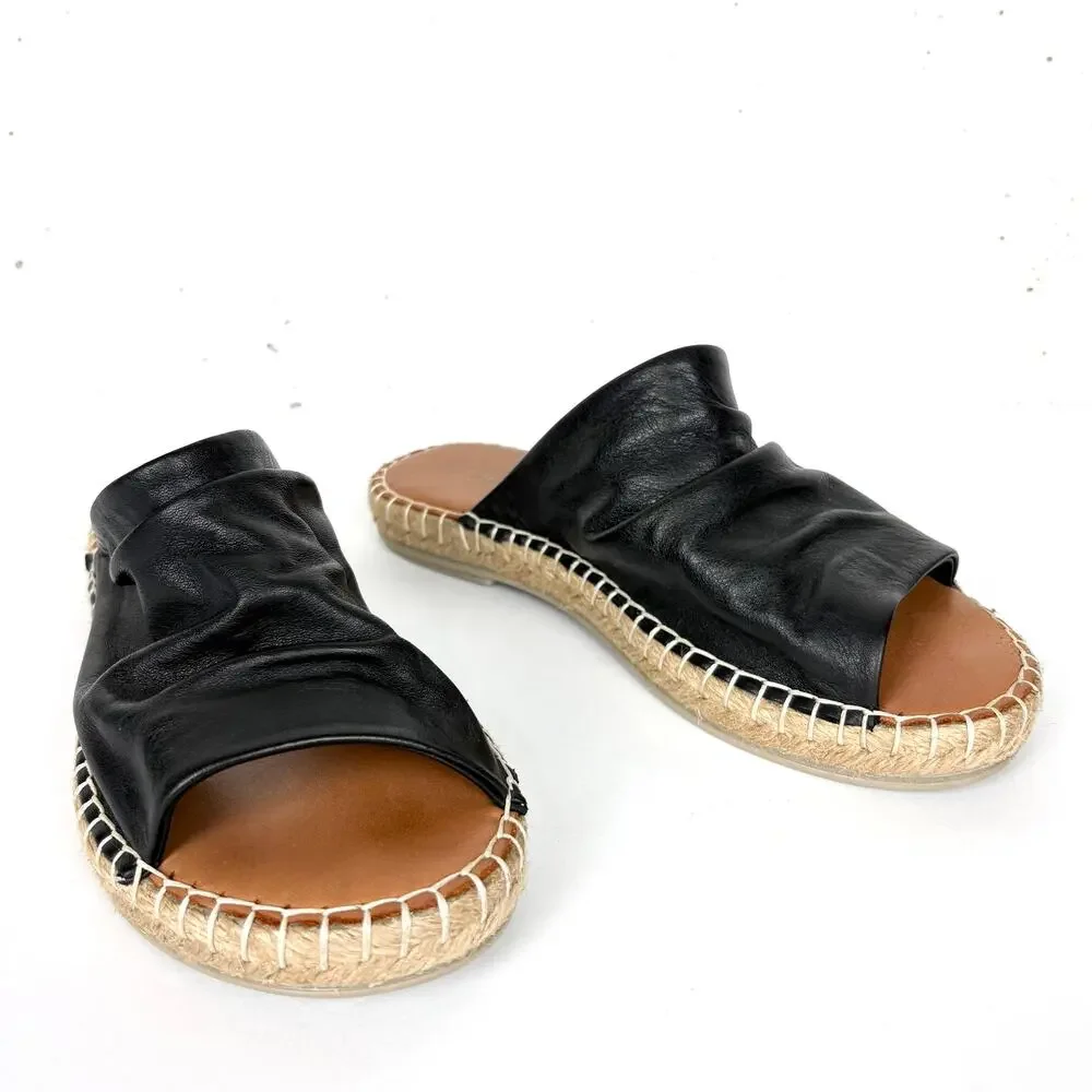 Bueno Womens Nice Leather Slip On Sandals Wide Ruched Band Black Brown Size 37